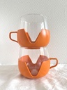 Ensemble de deux tasses en verre et plastique orange style Melitta