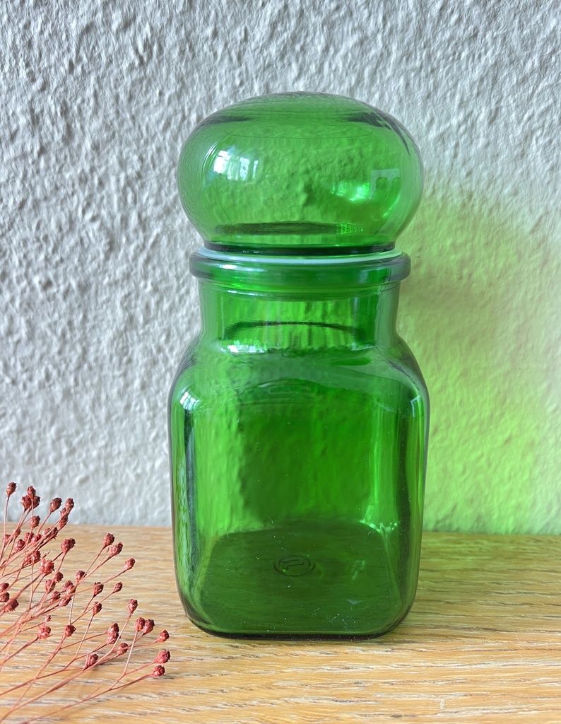Pot d'apothicaire en verre vert format carré