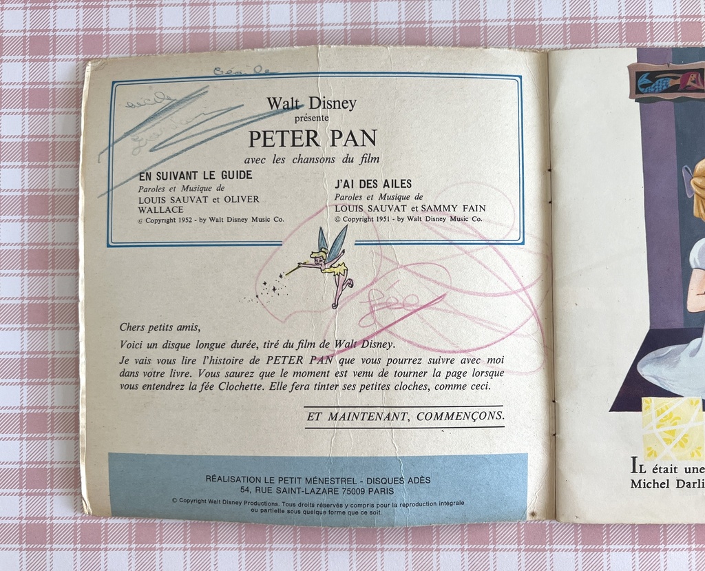 Livre disque 45 tours Peter Pan de Walt Disney