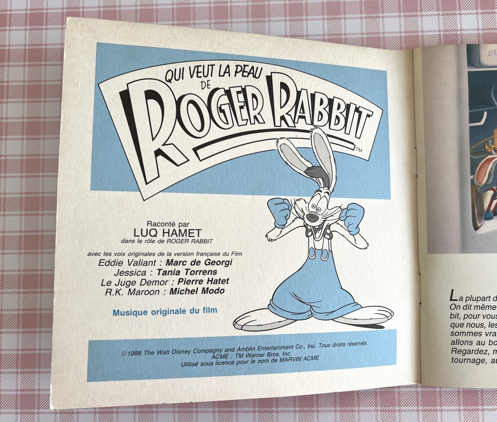 Livre-disque 45 tours Qui veut la peau de Roger Rabbit