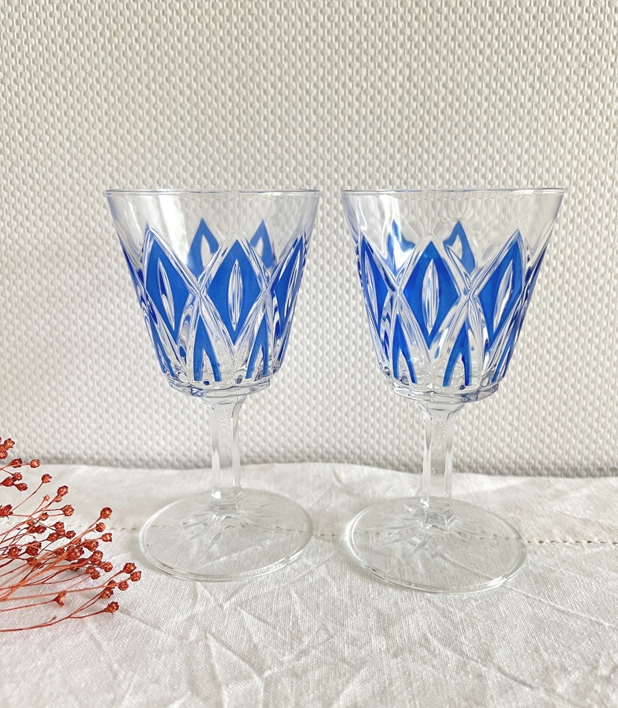 Lot de 4 verres à vin Arlequin bleus VMC