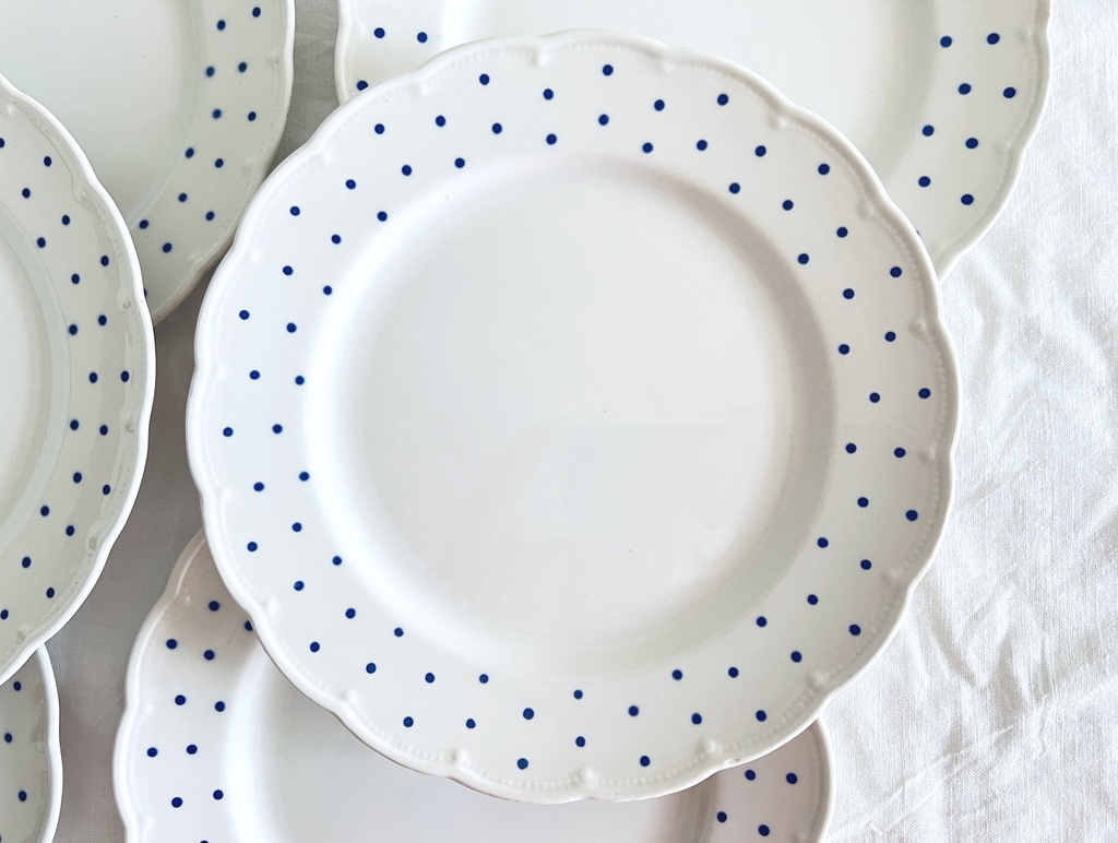 Lot de 6 assiettes plates Boch Points bleus