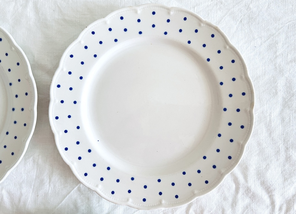 Lot de 6 assiettes plates Boch Points bleus