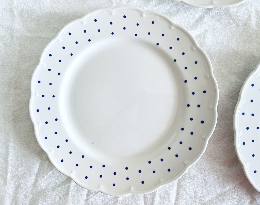 Lot de 6 assiettes plates Boch Points bleus