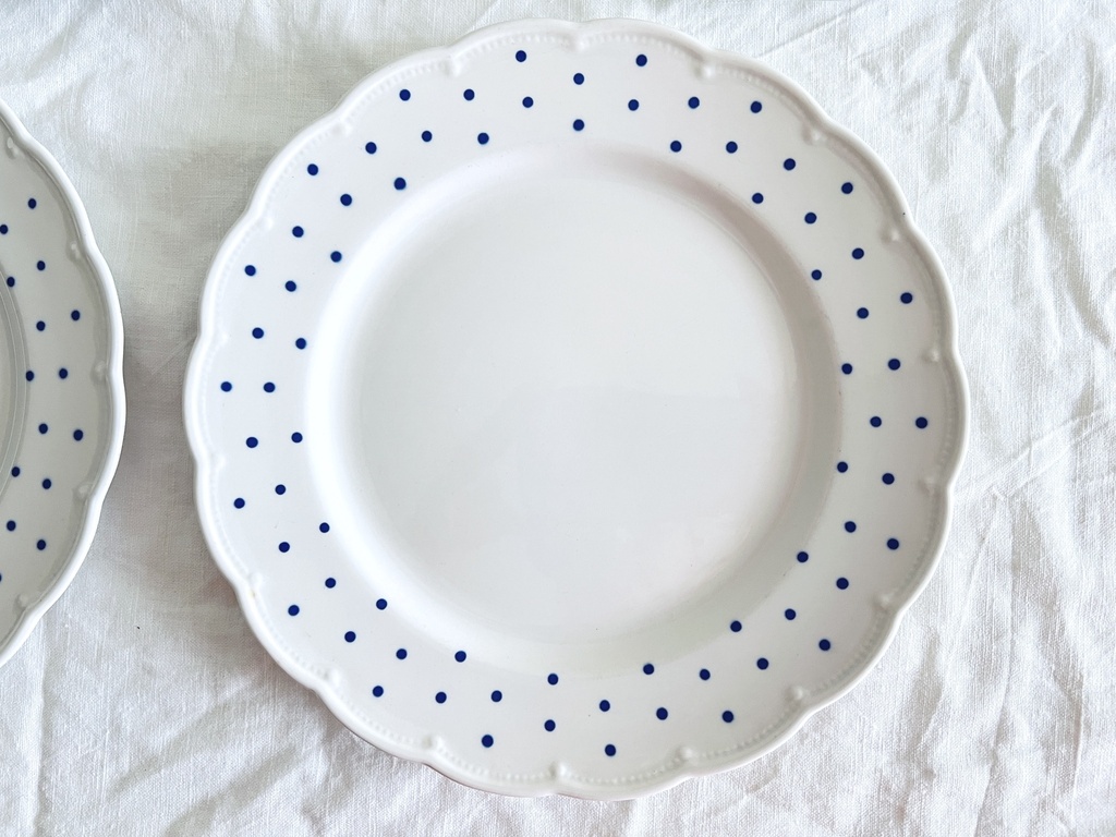 Lot de 6 assiettes plates Boch Points bleus