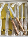 Boîte de 6 fourchettes et 6 couteaux avec manche en bambou