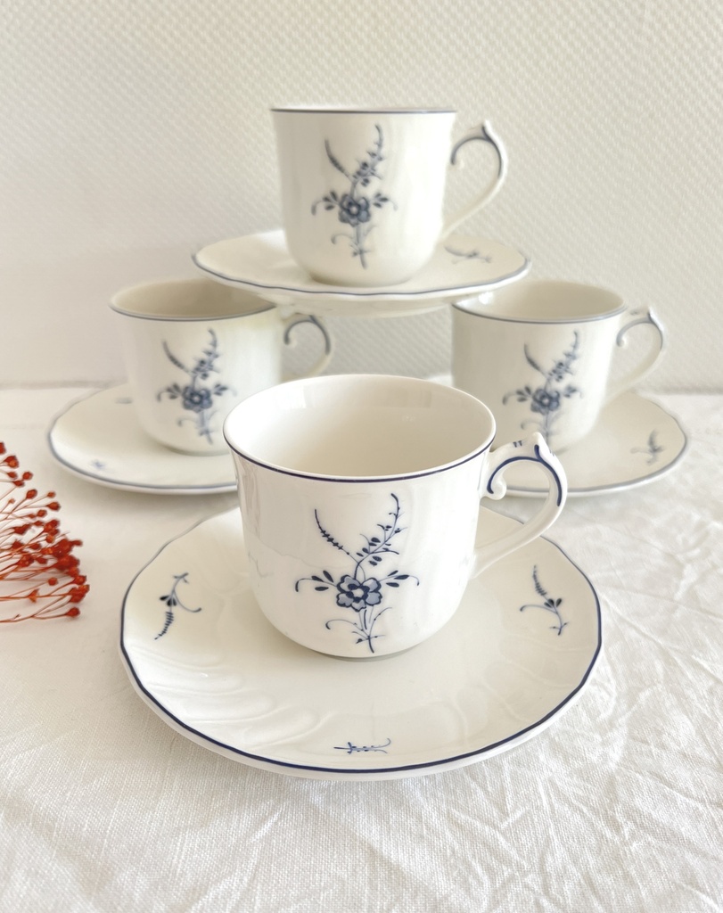 Ensemble de 4 tasses et 4 sous-tasses Villeroy & Boch Vieux Luxembourg