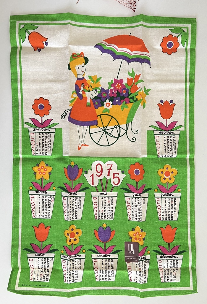 Essuie vaisselle calendrier 1975 - pots de fleurs