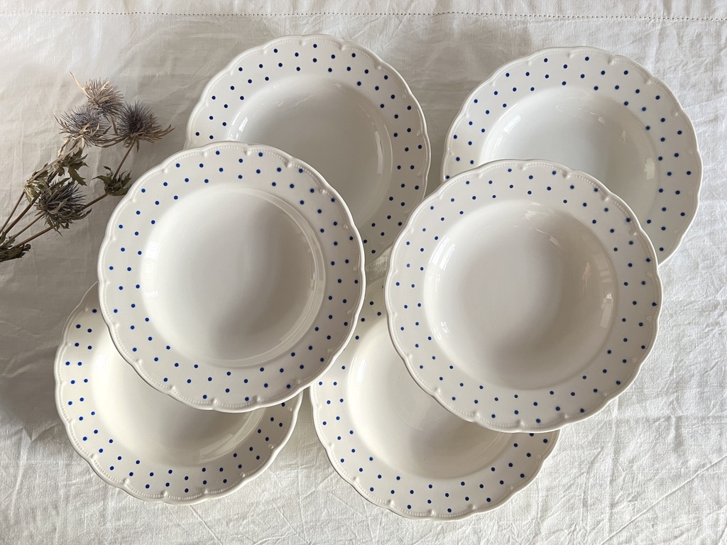 Lot de 6 assiettes creuses Boch Points bleus