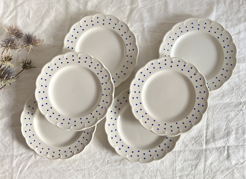 Lot de 6 assiettes à dessert Boch Points bleus