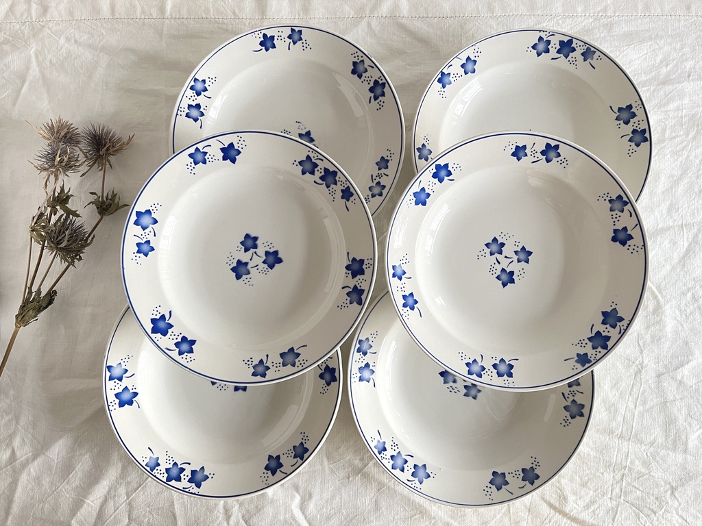 Lot de 6 assiettes creuses Boch Mercure bleu