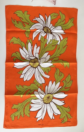 Essuie vaisselle orange avec marguerites