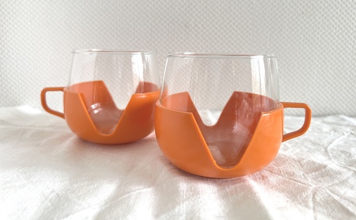 Ensemble de deux tasses en verre et plastique orange style Melitta