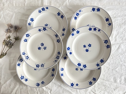 Lot de 6 assiettes plates Boch Mercure bleu